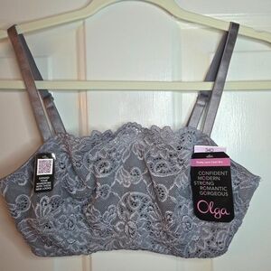 NWT Olga Pretty Lace Cami-Bra Grey 34D